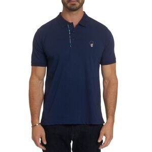 Robert Graham “Lucifer” Classic-Fit Skull-Embroidered Polo – Size Small (Navy)